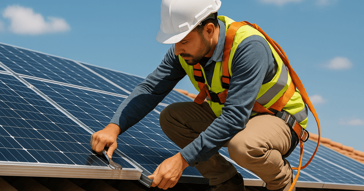 Rooftop Solar vs Ground Mount Solar a man is installing