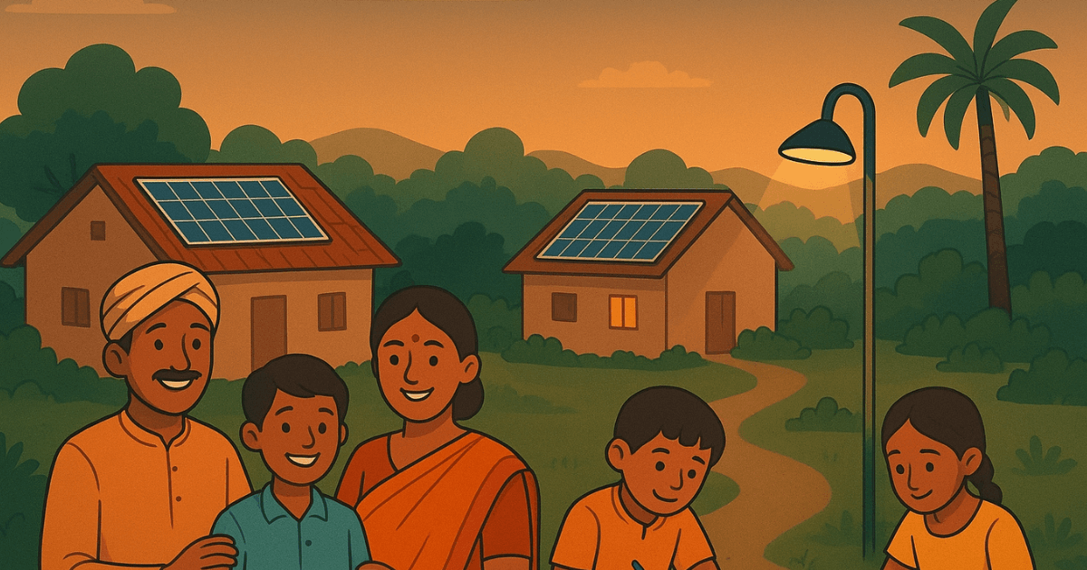solar panel on rooftop and family is enjoying outside